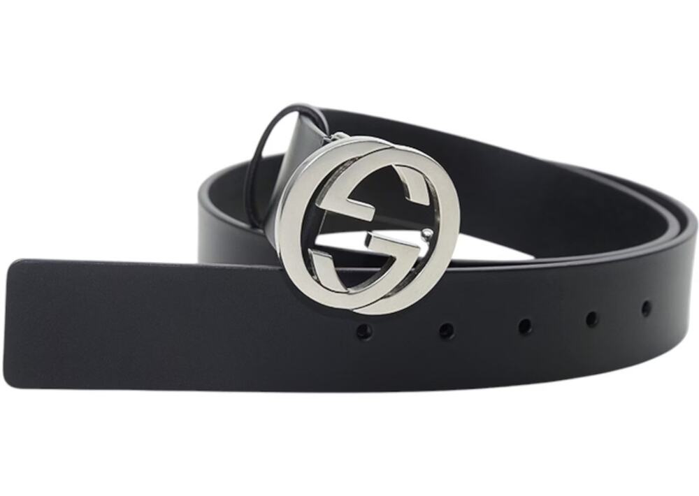 GUCCI Interlocking GG Buckle Leather Silver Black Sz 100/40 $595